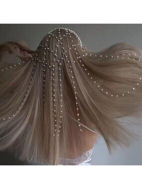 A Gold color Tassel Headband Design with a Mesh...